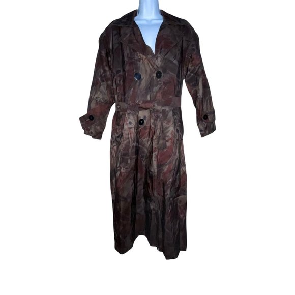 London Fog Jackets & Blazers - London Fog Vintage 1990's Abstract Wool Lined Long Trench Rain Coat 6 Petite